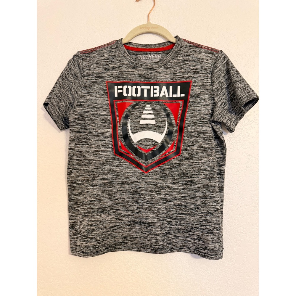 Brothers Boys Football Graphic T-Shirt Heather Gray Red Short Sleeve Active L